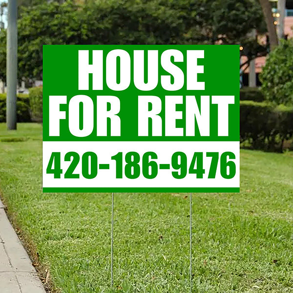 Real Estate - House For Rent - Plain Green White Design - YardSigns.com