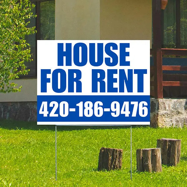 Real Estate - For Rent - Plain White Blue Design YardSigns.com