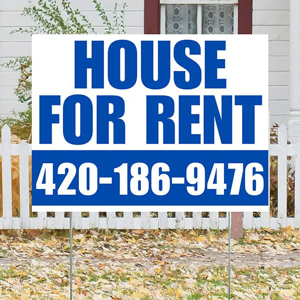 Real Estate - For Rent - Plain White Blue Design YardSigns.com