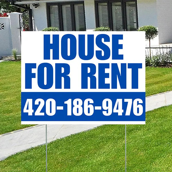 Real Estate - For Rent - Plain White Blue Design YardSigns.com