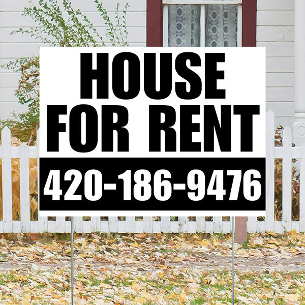 Real Estate - House For Rent - Plain White Black Design - YardSigns.com