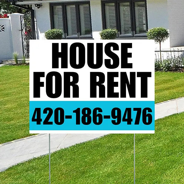 Real Estate - House For Rent - Plain White Aqua Blue Design YardSigns.com