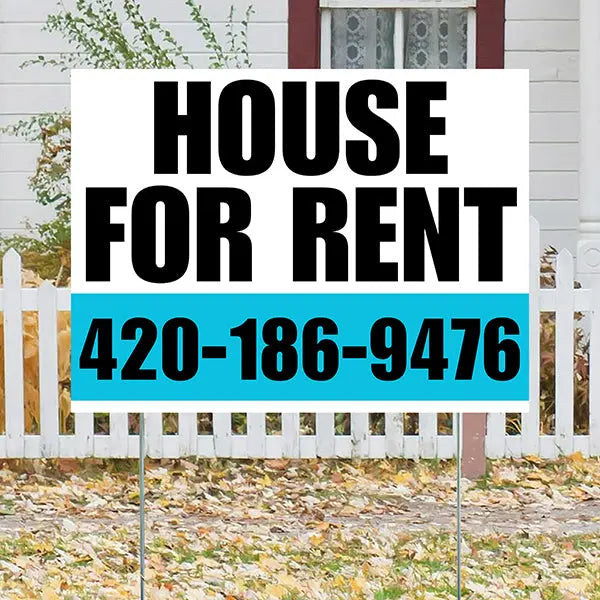 Real Estate - House For Rent - Plain White Aqua Blue Design YardSigns.com