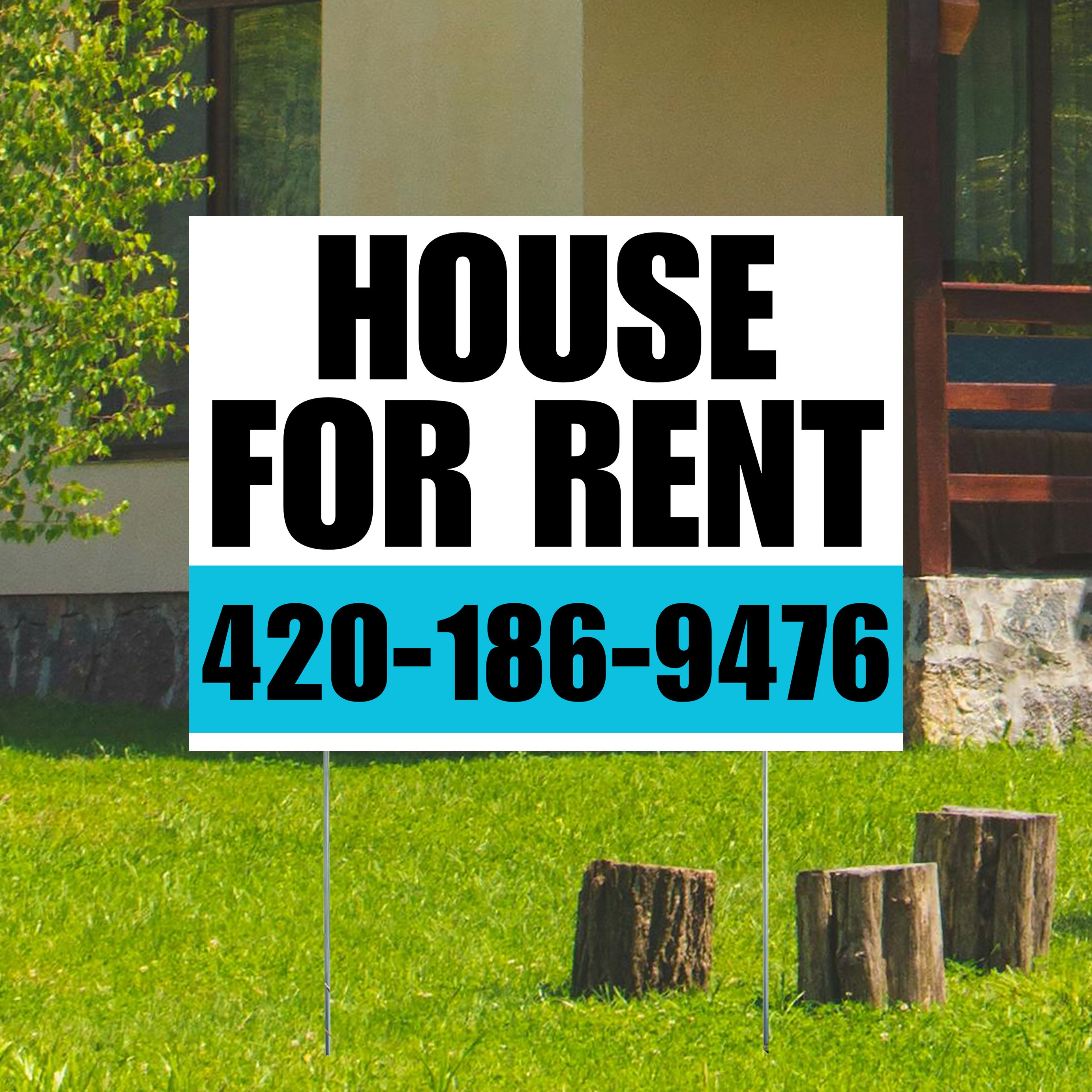 Real Estate - House For Rent - Plain White Aqua Blue Design - YardSigns.com