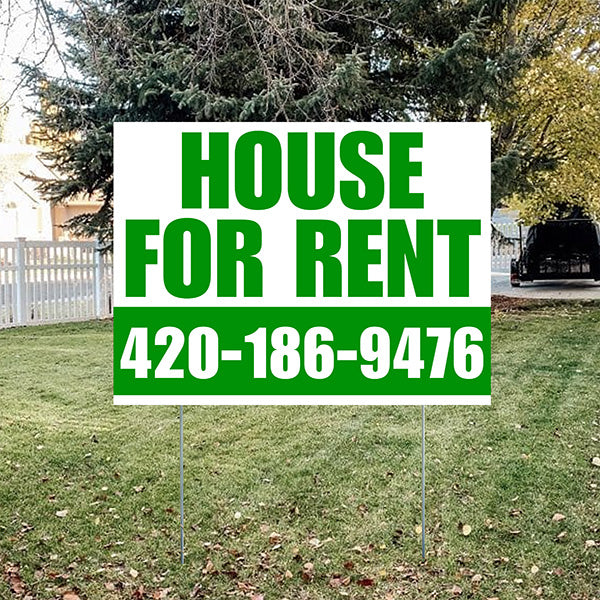 Real Estate - House For Rent - Plain White Green Design - YardSigns.com