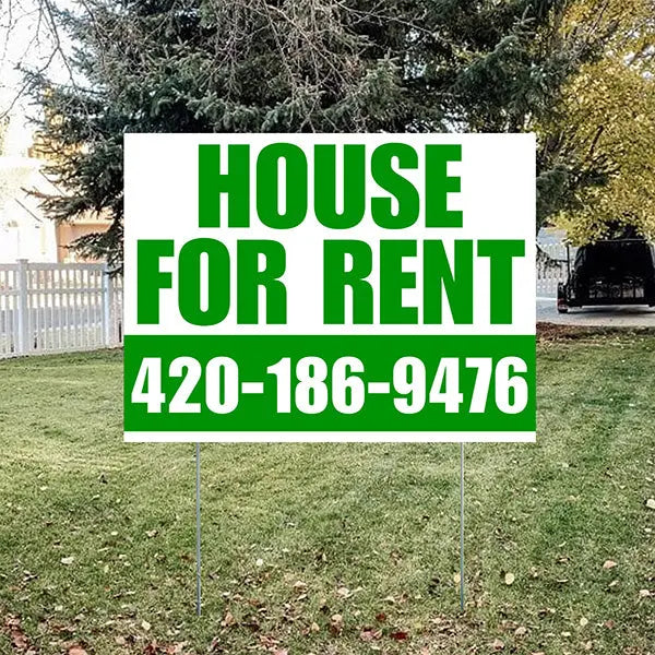 Real Estate - House For Rent - Plain White Green Design YardSigns.com
