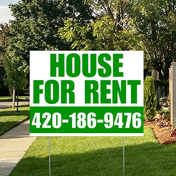 Real Estate - House For Rent - Plain White Green Design YardSigns.com