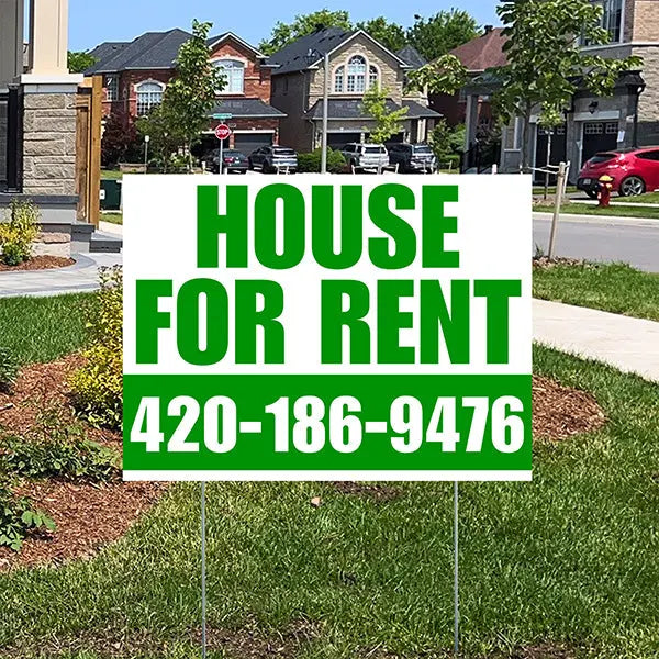 Real Estate - House For Rent - Plain White Green Design YardSigns.com