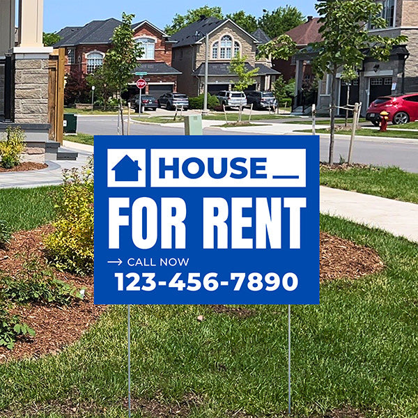 Real Estate - For Rent - Plain Blue White Design - YardSigns.com