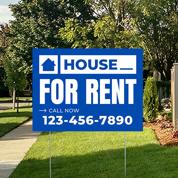 Real Estate - For Rent - Plain Blue White Design - YardSigns.com