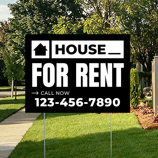 Real Estate - For Rent - Plain Black White Design - YardSigns.com
