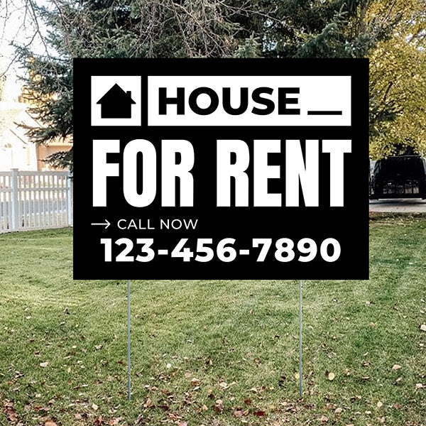Real Estate - For Rent - Plain Black White Design - YardSigns.com