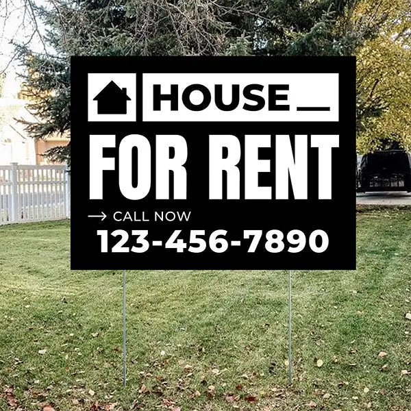 Real Estate - For Rent - Plain Black White Design YardSigns.com