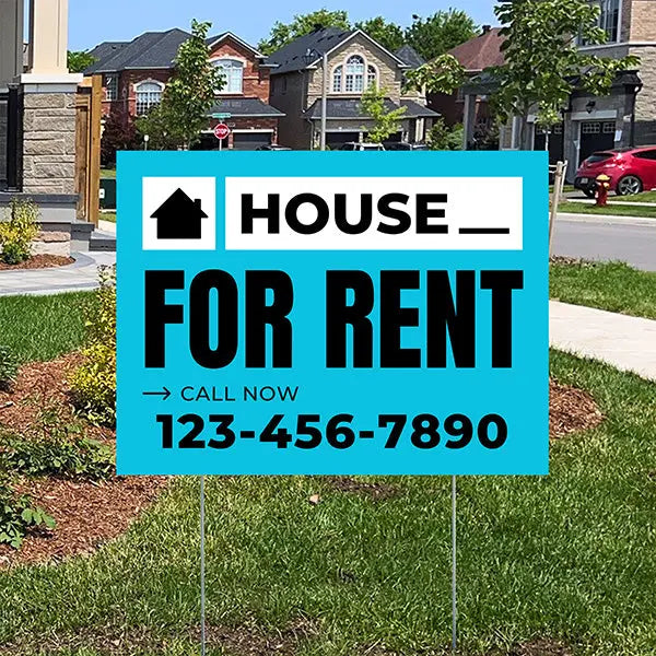Real Estate - For Rent - Plain Aqua Blue White Design YardSigns.com