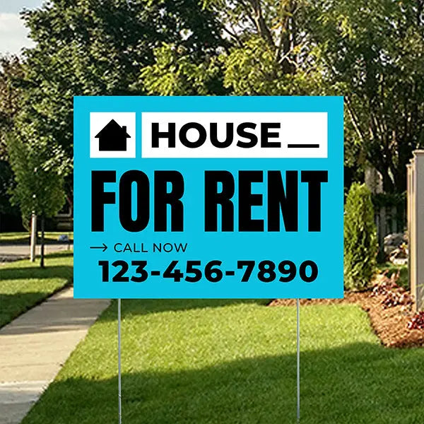 Real Estate - House For Rent - Plain Aqua Blue White Design YardSigns.com
