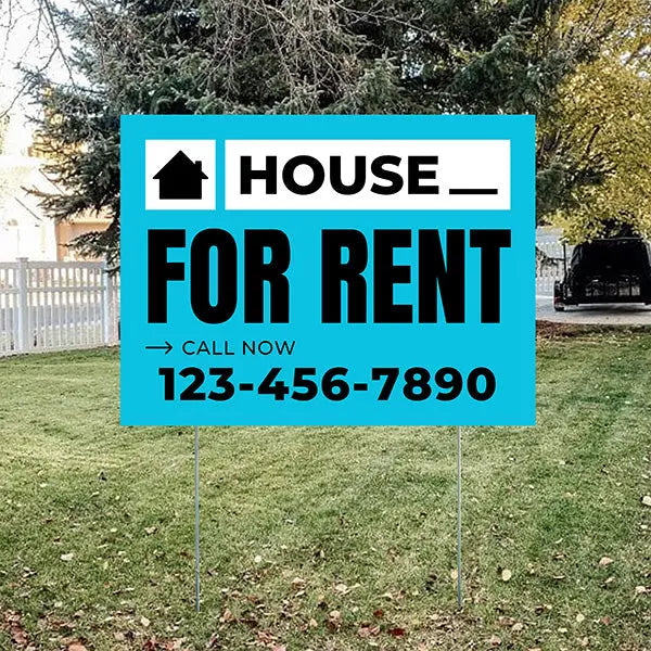 Real Estate - For Rent - Plain Aqua Blue White Design YardSigns.com