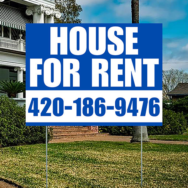 Real Estate - House For Rent - Plain Blue White Design - YardSigns.com