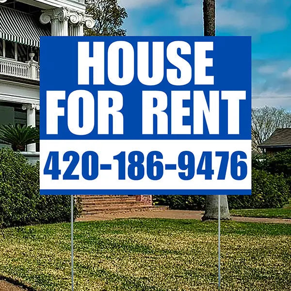 Real Estate - For Rent - Plain Blue White Design YardSigns.com