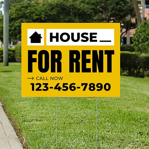 Real Estate - For Rent - Plain Mustard Gold White Design YardSigns.com