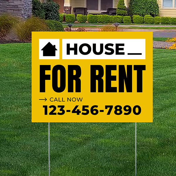 Real Estate - For Rent - Plain Mustard Gold White Design - YardSigns.com