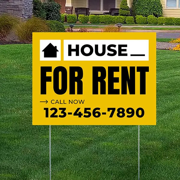 Real Estate - For Rent - Plain Mustard Gold White Design YardSigns.com