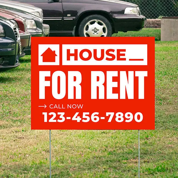 Real Estate - House For Rent - Plain Chili Red White Design YardSigns.com