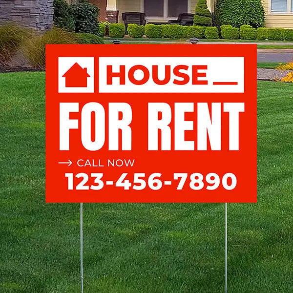 Real Estate - House For Rent - Plain Chili Red White Design YardSigns.com