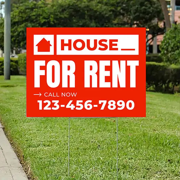 Real Estate - For Rent - Plain Chili Red White Design YardSigns.com