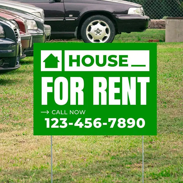 Real Estate - House For Rent - Plain Green White Design YardSigns.com