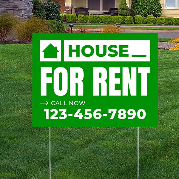 Real Estate - For Rent - Plain Green White Design - YardSigns.com