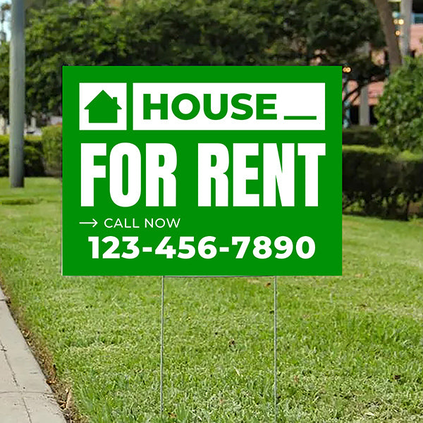 Real Estate - For Rent - Plain Green White Design - YardSigns.com