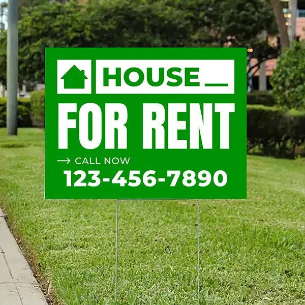 Real Estate - House For Rent - Plain Green White Design YardSigns.com