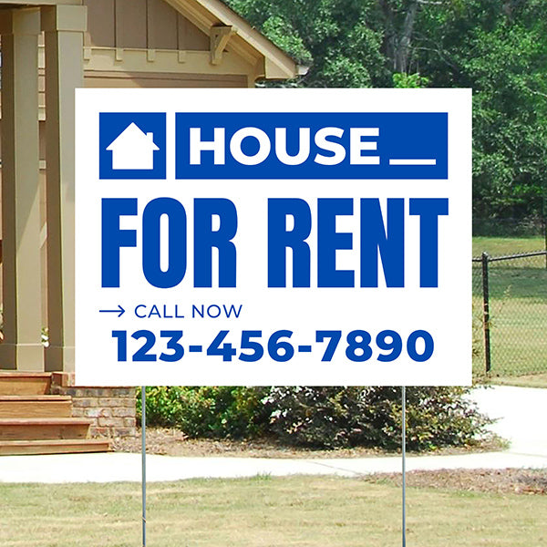 Real Estate - For Rent - Plain White Blue Design - YardSigns.com