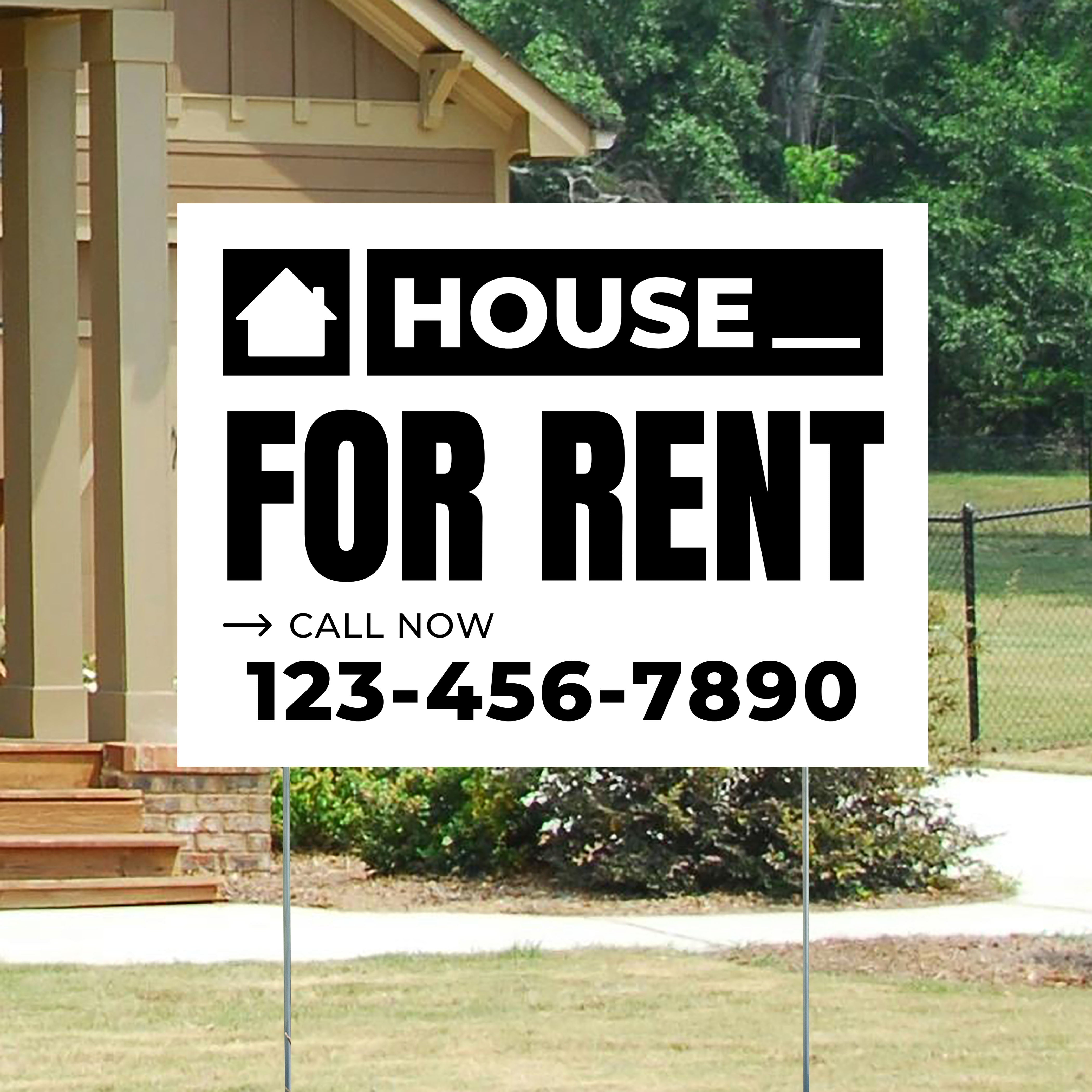 Real Estate - For Rent - Plain White Black Design - YardSigns.com