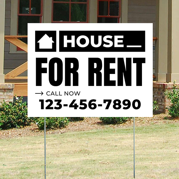 Real Estate - For Rent - Plain White Black Design - YardSigns.com
