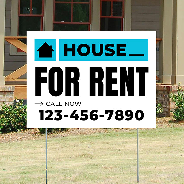 Real Estate - For Rent - Plain White Aqua Blue Design - YardSigns.com