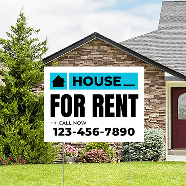 Real Estate - For Rent - Plain White Aqua Blue Design - YardSigns.com
