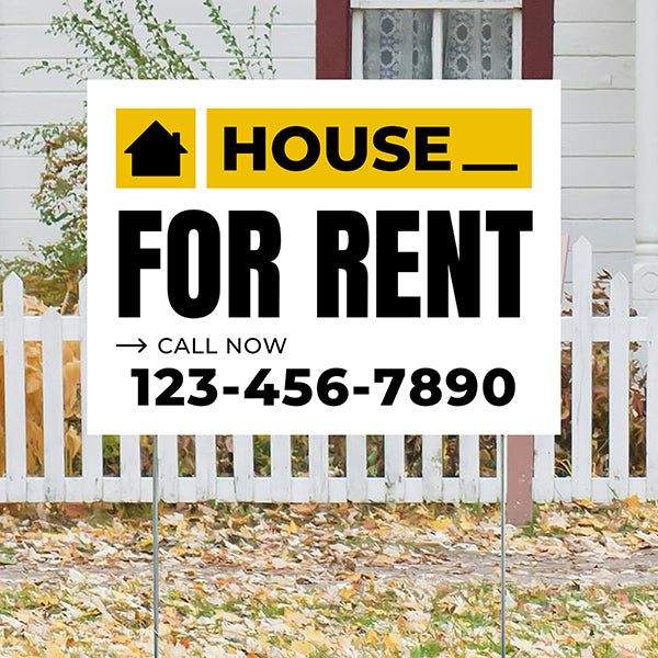 Real Estate - For Rent - Plain White Mustard Gold Design - YardSigns.com