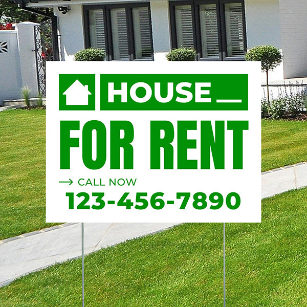 Real Estate - For Rent - Plain White Green Design - YardSigns.com
