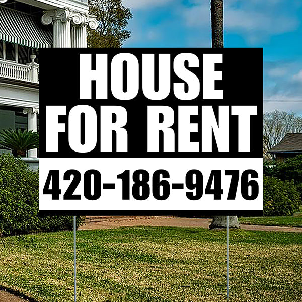 Real Estate - House For Rent - Plain Black White Design - YardSigns.com