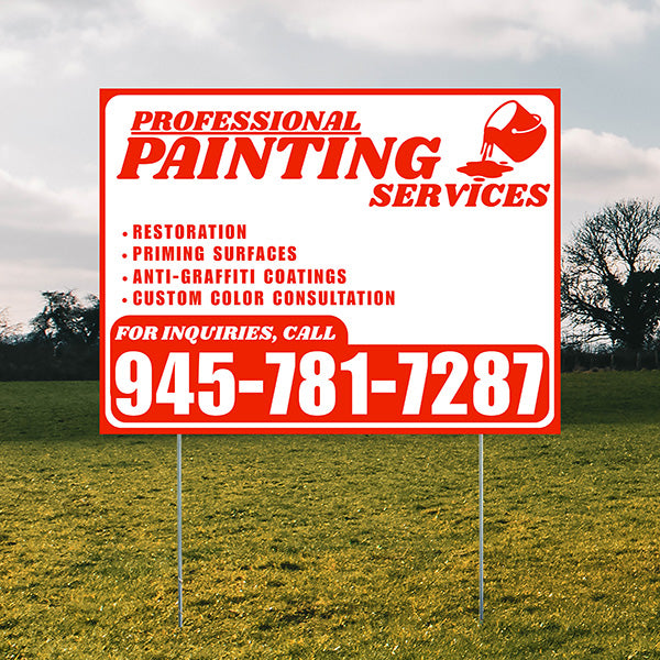 Painters Sign - Restoration, Priming surfaces, Anti-Graffiti Coatings, Custom Color Consultation - Plain White Chili Red Design