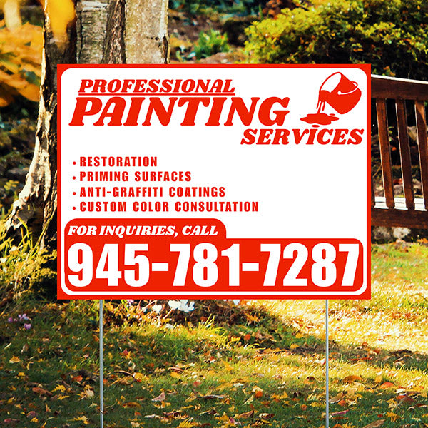 Painters Sign - Restoration, Priming surfaces, Anti-Graffiti Coatings, Custom Color Consultation - Plain White Chili Red Design