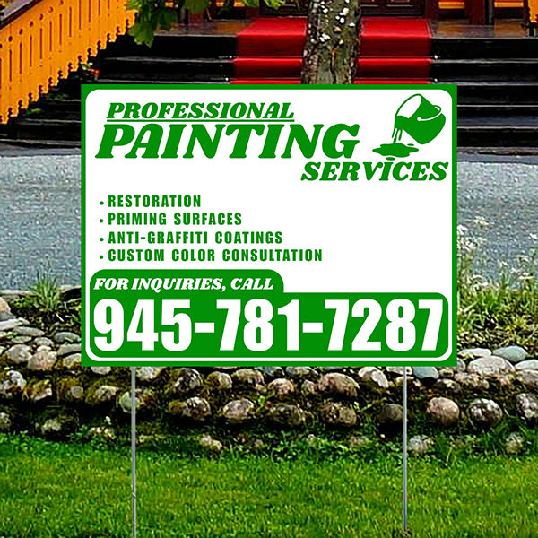 Painters Sign - Restoration, Priming surfaces, Anti-Graffiti Coatings, Custom Color Consultation - Plain White Green Design