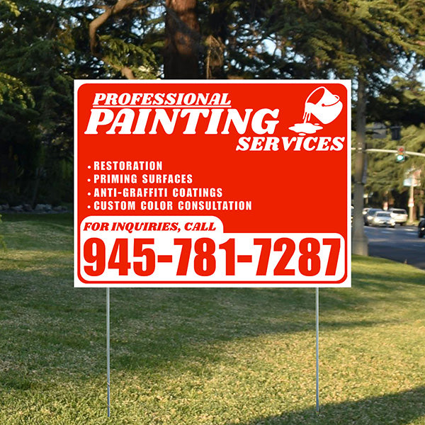 Painters Sign - Restoration, Priming surfaces, Anti-Graffiti Coatings, Custom Color Consultation - Plain Chili Red White Design