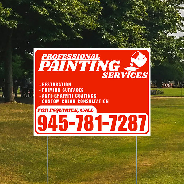 Painters Sign - Restoration, Priming surfaces, Anti-Graffiti Coatings, Custom Color Consultation - Plain Chili Red White Design