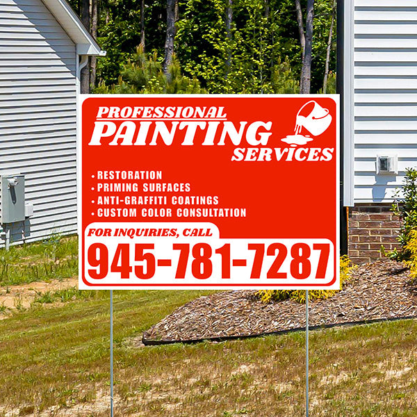 Painters Sign - Restoration, Priming surfaces, Anti-Graffiti Coatings, Custom Color Consultation - Plain White Chili Red Design - YardSigns.com