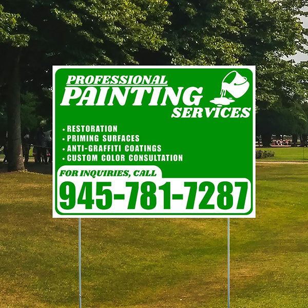 Painters Sign - Restoration, Priming surfaces, Anti-Graffiti Coatings, Custom Color Consultation - Plain White Green Design - YardSigns.com