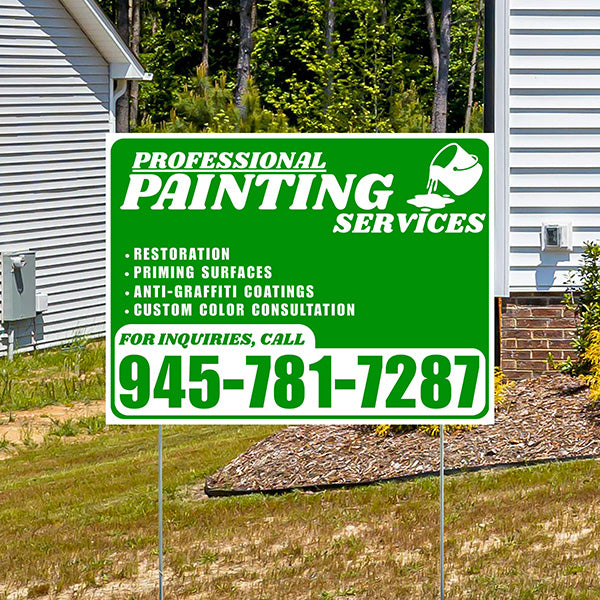 Painters Sign - Restoration, Priming surfaces, Anti-Graffiti Coatings, Custom Color Consultation - Plain Green White Design
