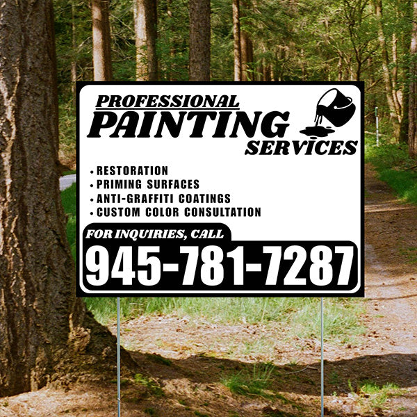 Painters Sign - Restoration, Priming surfaces, Anti-Graffiti Coatings, Custom Color Consultation - Plain Black White Design - YardSigns.com