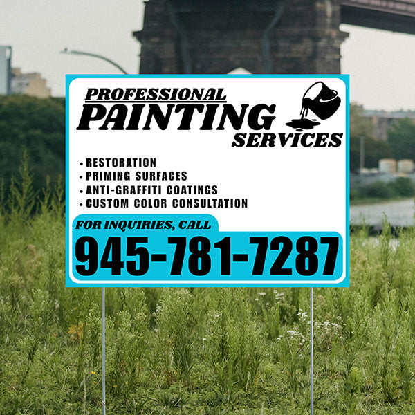 Painters Sign - Restoration, Priming surfaces, Anti-Graffiti Coatings, Custom Color Consultation - Plain White Aqua Blue Design